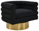 Dexter Boucle Fabric Swivel Accent Chair, Gold Base, Black