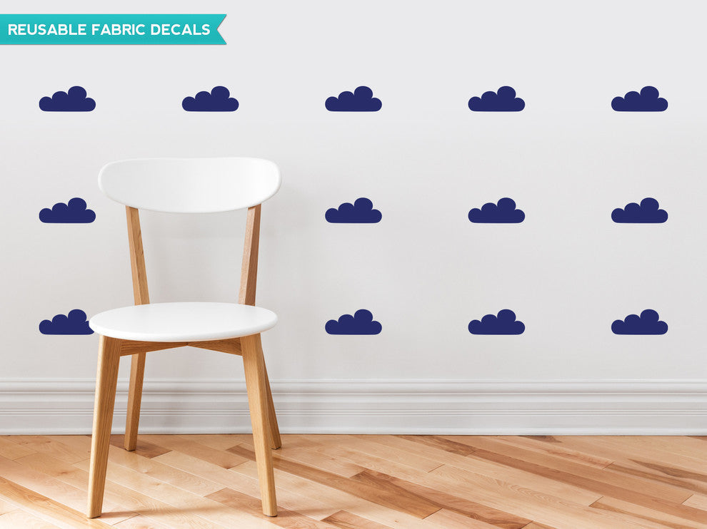 Clouds Fabric Wall Decals, Set of 18 Clouds, Navy