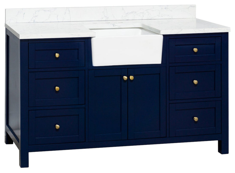 Yorkshire 60" Bathroom Vanity, Royal Blue, Engineered Marble, Single