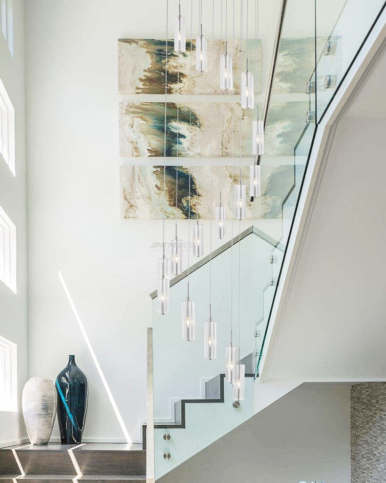 Cannes | Staircase Pendant Crystal Long Light Fixture, 6 Lights
