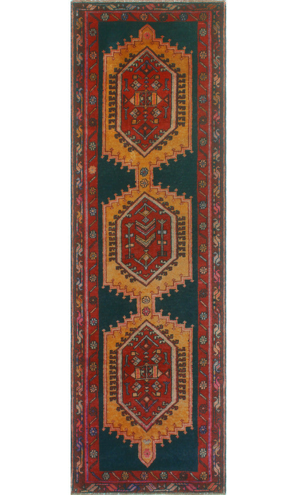 Fine Vintage Distressed Pegah Charcoal/Red Runner, 3'4x10'10
