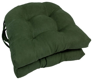 16" Solid Microsuede U-Shaped Tufted Chair Cushions, Set of 2, Hunter Green