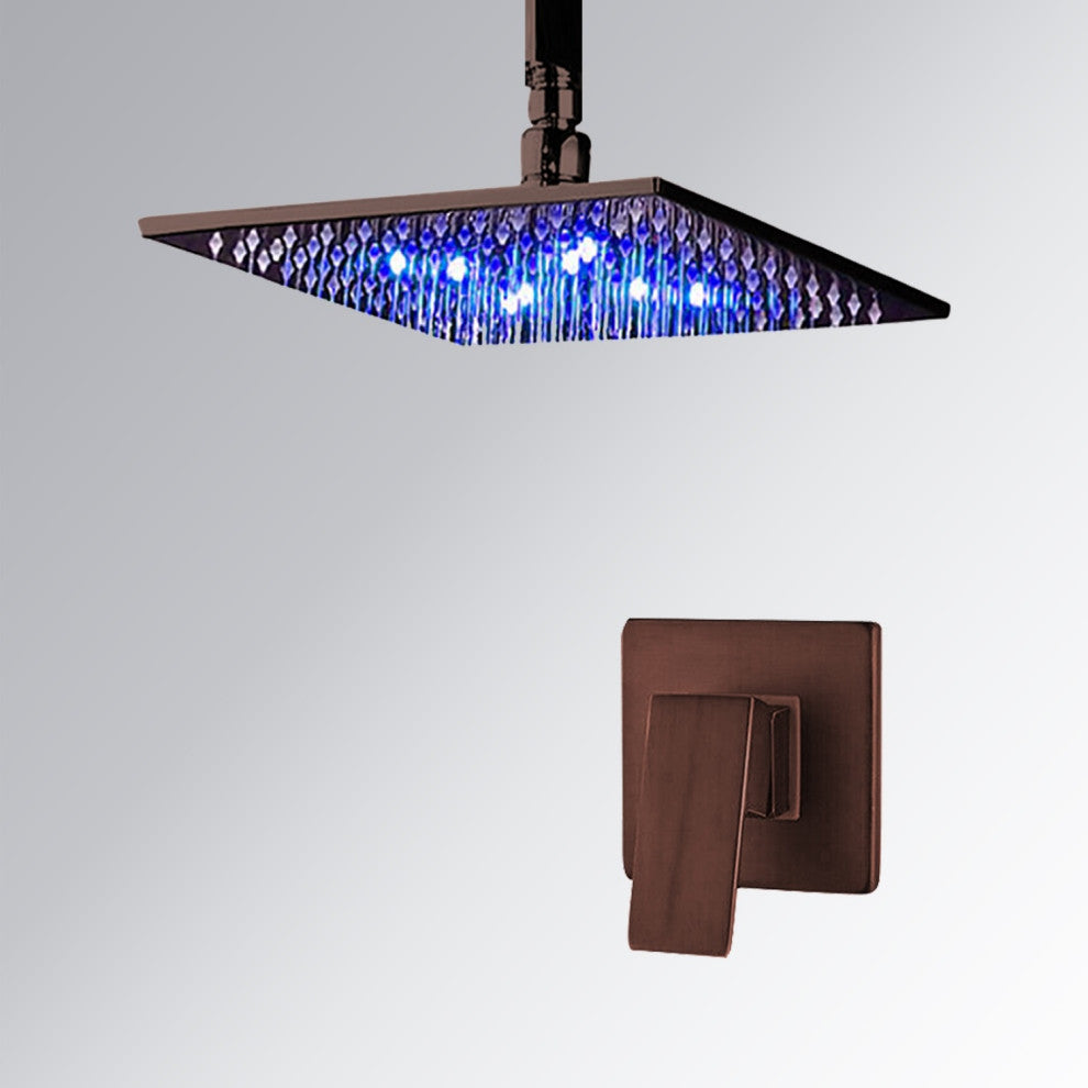 Fontana Bronze Square LED Rain Shower Head With Mixing Valve Controller, 12"