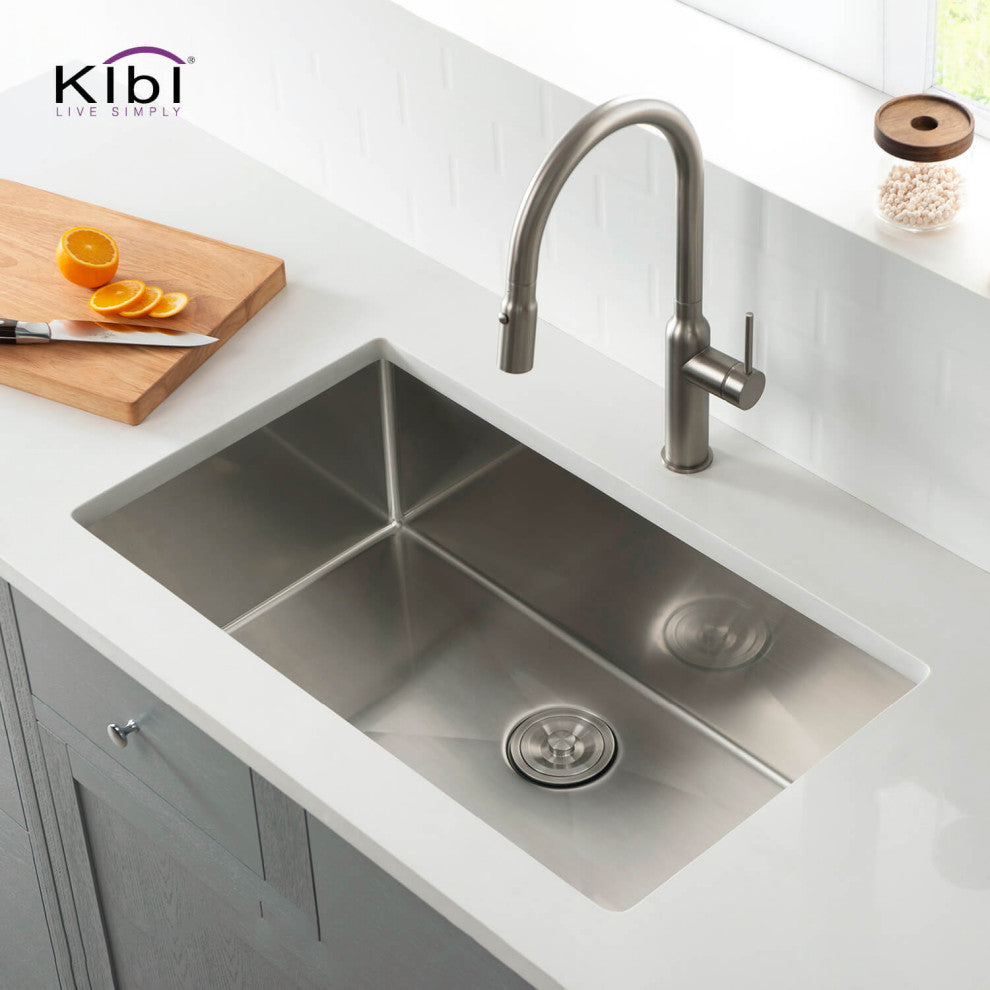 KIBI Handcrafted Undermount Single Bowl 16 gauge Stainless Steel Kitchen Sink, 3