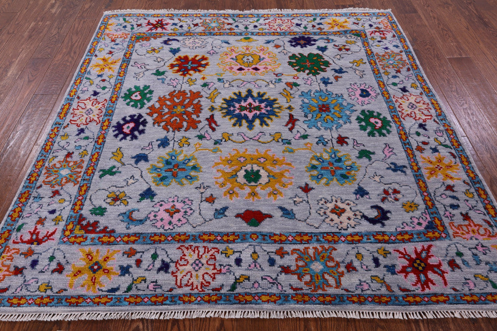 6' Square Turkish Oushak Hand-Knotted Wool Rug - Q14958