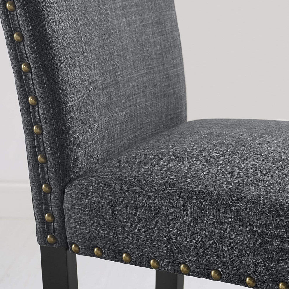 Tan Fabric Dining Chairs with Nail head Trim, Set of 2, Grey