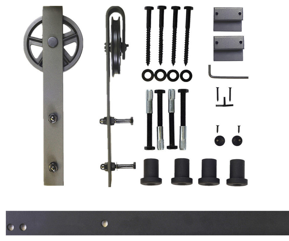 Sliding Barn Door Hardware for Single Door, Black Wheel Design, 5'