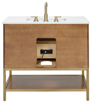 Diamond 36" Bath Vanity, Walnut/Satin Brass, 36", White Quartz Top