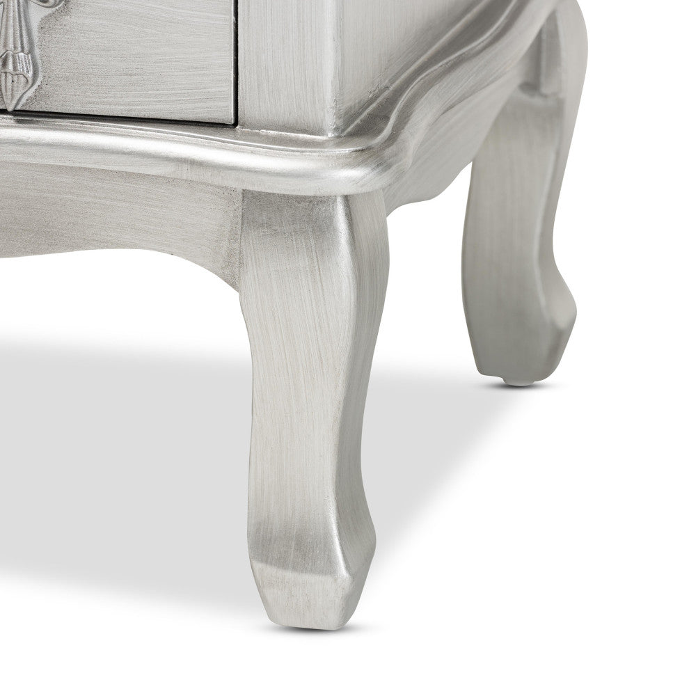 Callen Classic and Traditional Brushed Silver Finished Wood 4-Drawer Nightstand