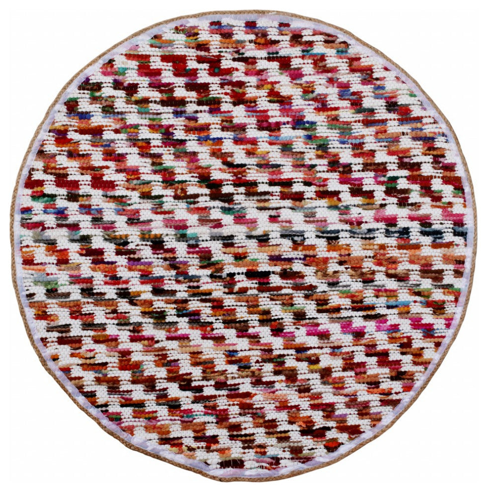 6" Round White Braided Chindi Area Rug
