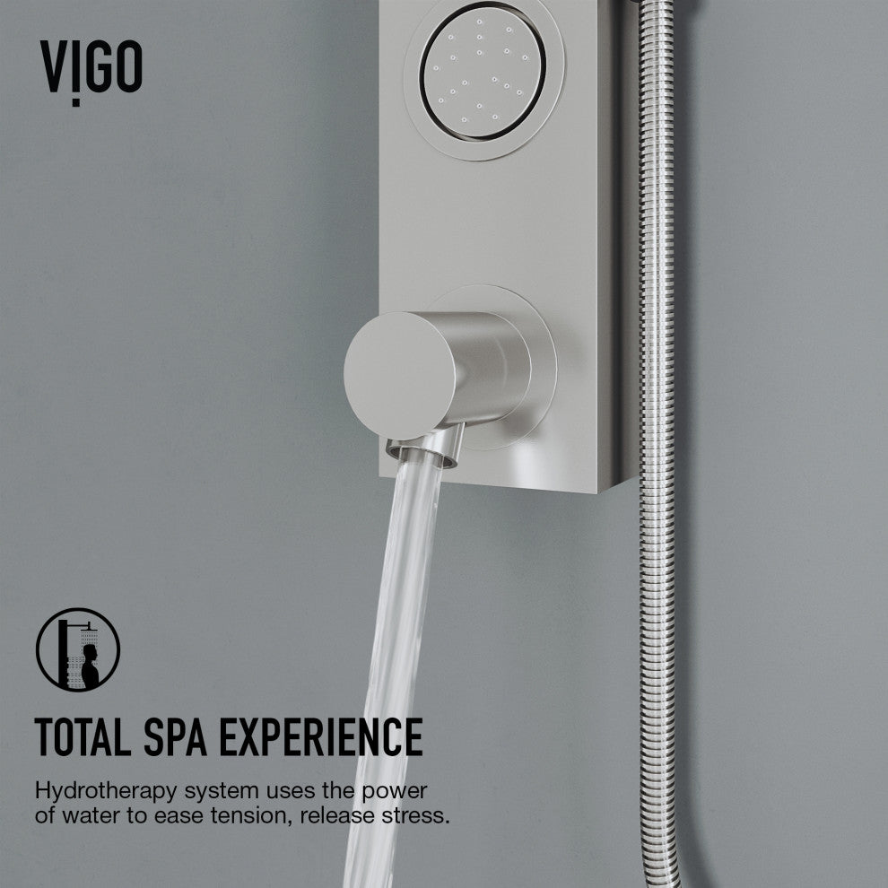 Bowery 58" H x 4" W 4-Jet Shower Panel with Round Shower Head and Tub Filler, Stainless