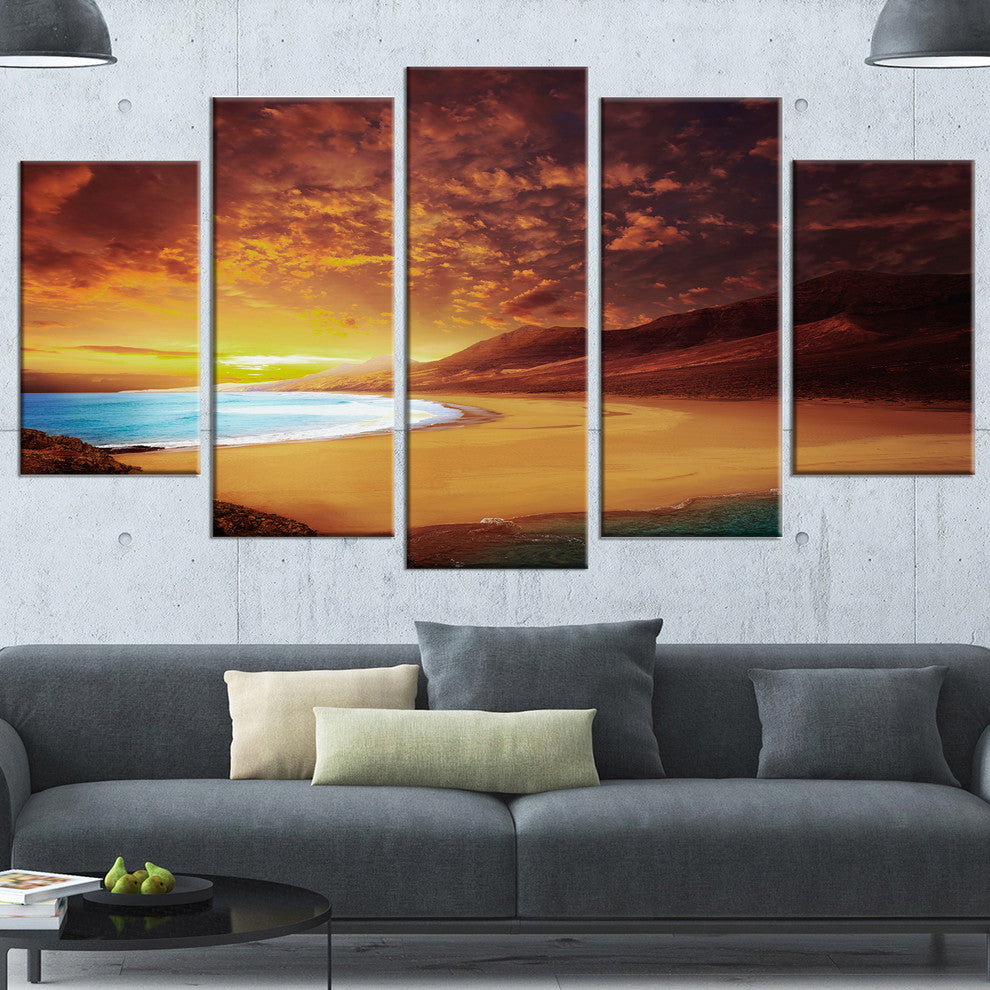 Cofete Beach Fuerteventura, Landscape Canvas Art Print, 60"x32", 5 Panels