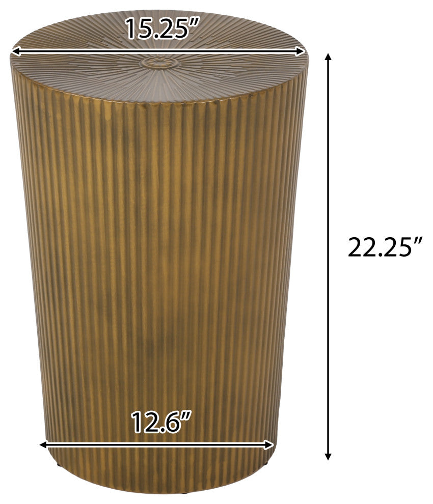 Pamsha Modern Iron Sunburst Side Tables, Set of 2, Brushed Antique Gold