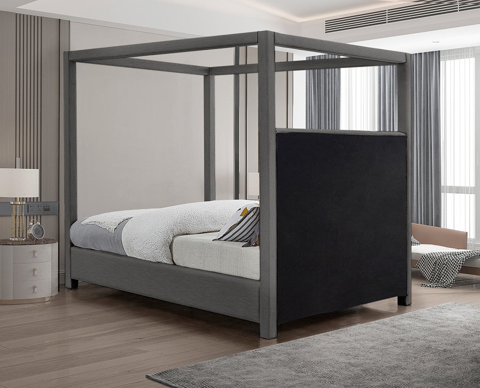 Emerson Upholstered Bed, Gray, Queen, Linen Textured Fabric