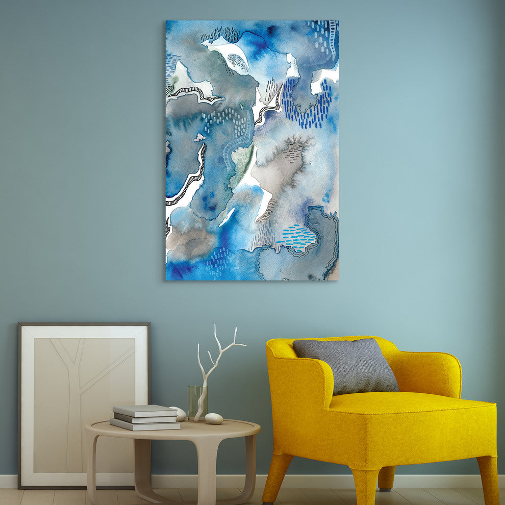 Blue Abstract Wall Art Printed on Frameless Free Floating Tempered Glass Panel