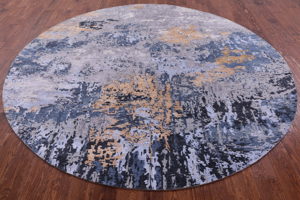 8' Round Modern Wool & Silk Handmade Rug - Q14879