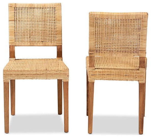 Baxton Studio Lesia Modern Bohemian Natural Brown Rattan and Walnut Brown...