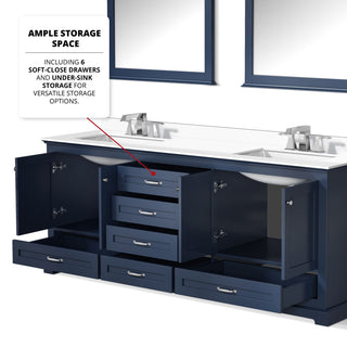 Dukes 80" Navy Blue Double Square Sink Vanity with Quartz Top, No Mirror
