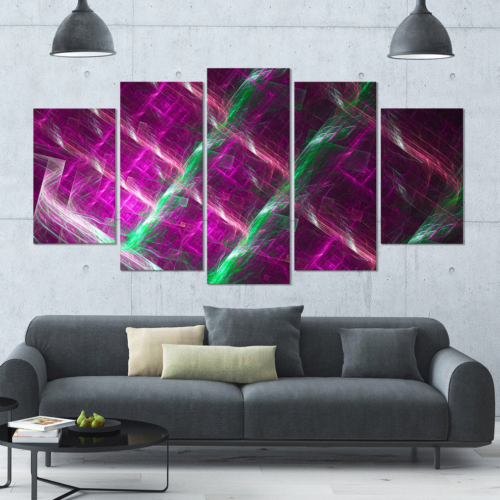 Purple Fractal Metal Grill, Contemporary Wall Art Canvas, 60"x32", 5 Panels