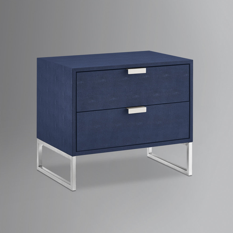 Nicole Miller Chayton Side Table, Faux Shagreen 23.6Lx16Wx21H, Navy/Chrome