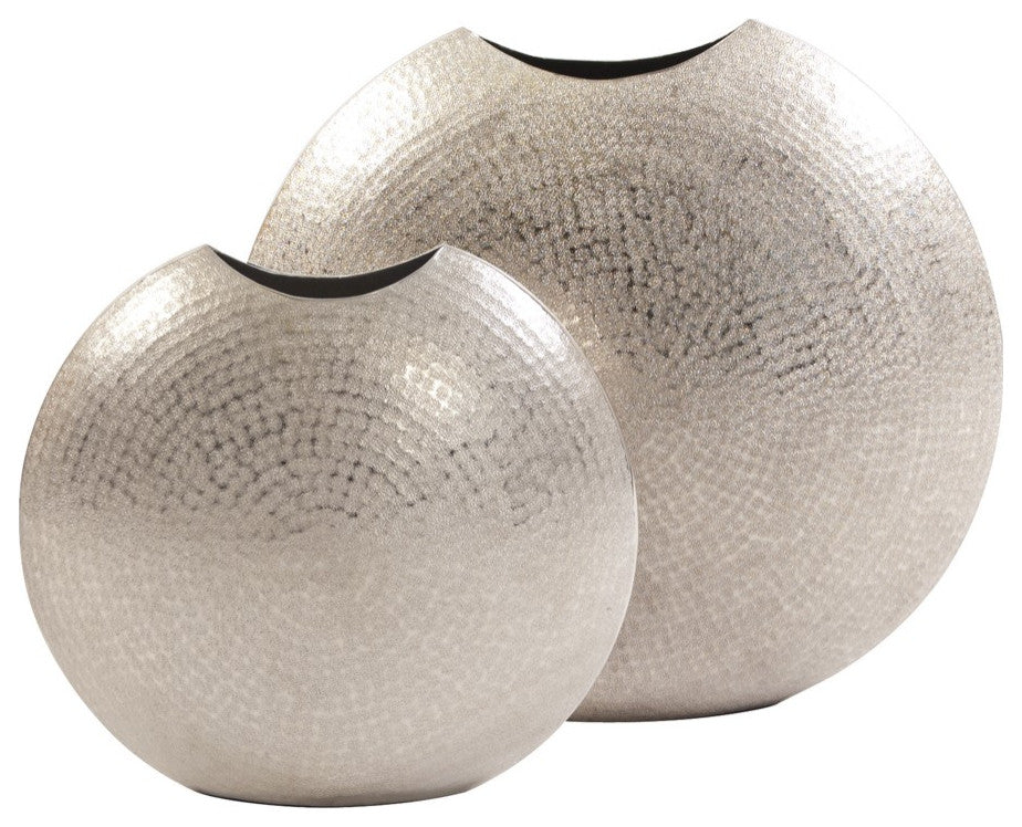 10' Hammered Silver Disc Shape Decorative Vase