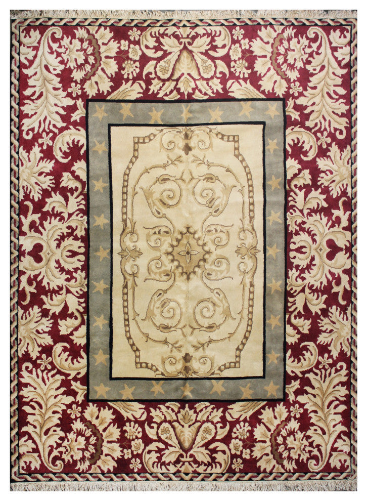 Renaissance Hand-Knotted Rug, Beige/Burgundy