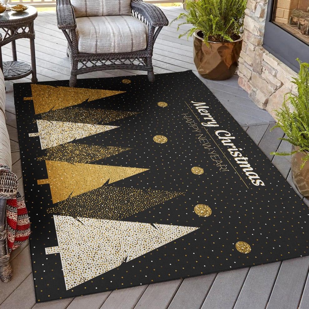 Indoor/Outdoor Wonderland WN11 Black Machine Washable 3' x 5' Rug