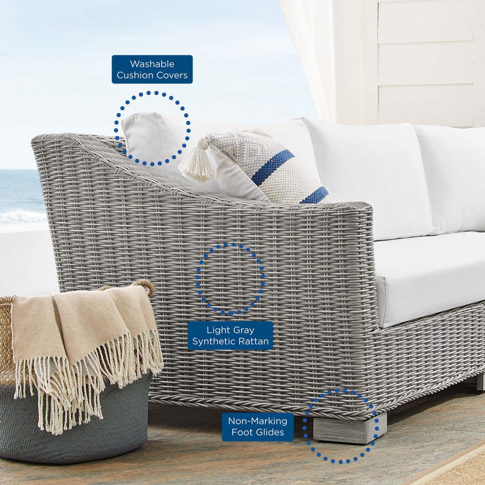 Lounge Sofa Chair Table Set, Rattan, Wicker, Gray White, Modern, Outdoor