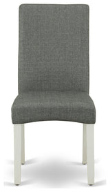 5Pc 42" Kitchen Table, Two 9"Drop Leaves, Four Chair, Linen White Leg, Gray