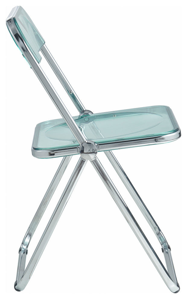 LeisureMod Lawrence 7-Piece Dining Set With Folding Chairs and Table, Jade Green