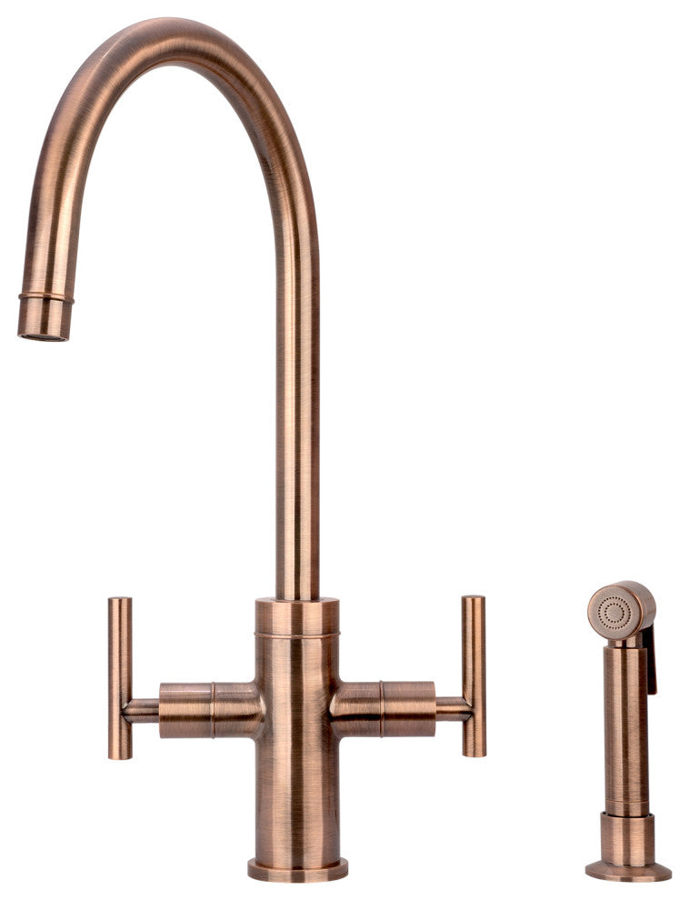 Akicon™ Two-Handle Copper Widespread Kitchen Faucet With Side Sprayer, Antique Copper