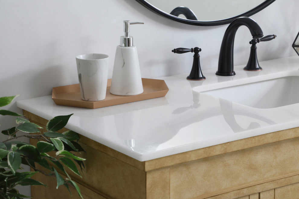 48" Single Bathroom Vanity, Antique Beige With Ivory White Engineered Marble