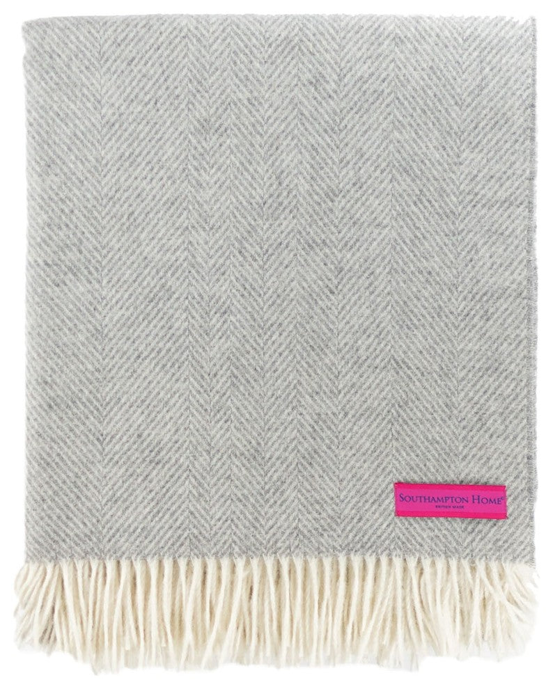 Southamption Home Merino Wool Herringbone Throw, Silver
