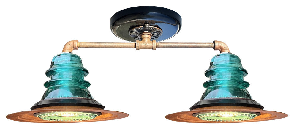 Insulator Light 7" Rusted Metal Hood Ceiling Light, Blue/Green