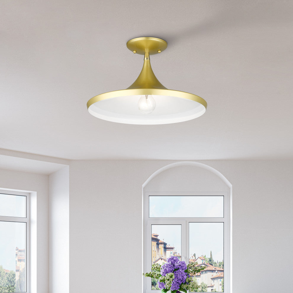 Livex Lighting Waldorf 1-Light Soft Gold Semi-Flush With Polished Brass Accents