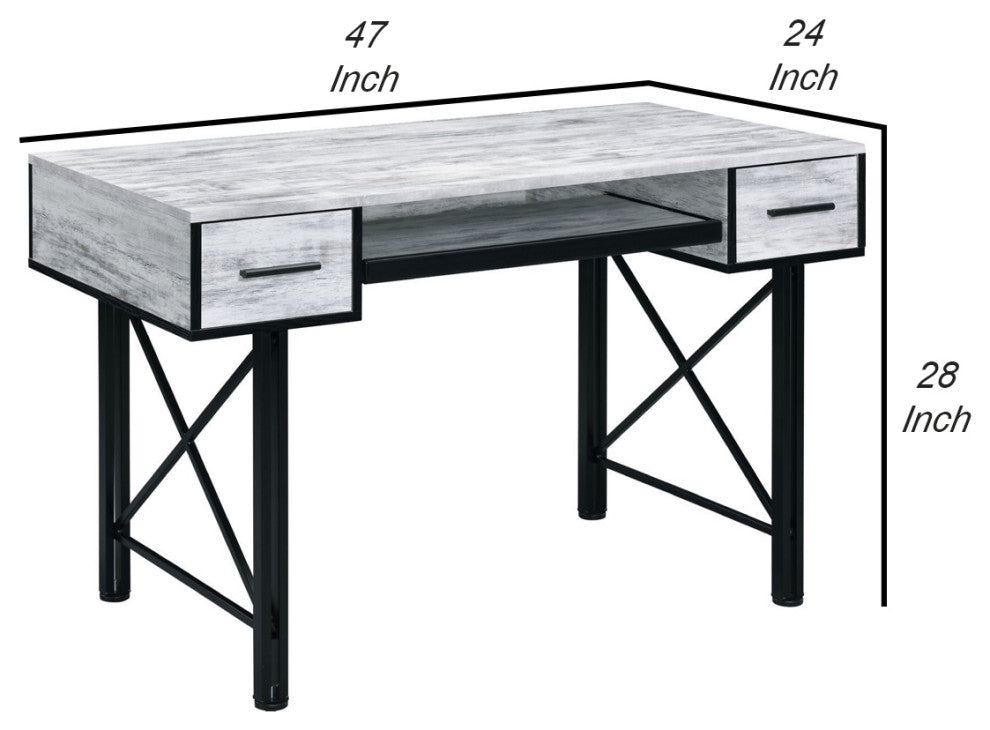 Benzara BM250191 Computer Desk With 2 Drawers and Keyboard Tray, Gray and Black