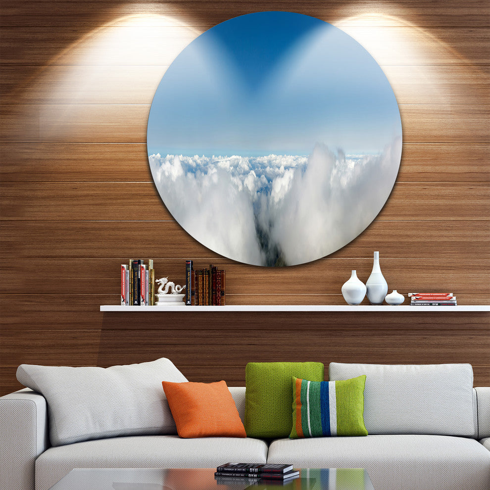 Bright Blue Sky Above Clouds, Landscape Disc Metal Artwork, 23"
