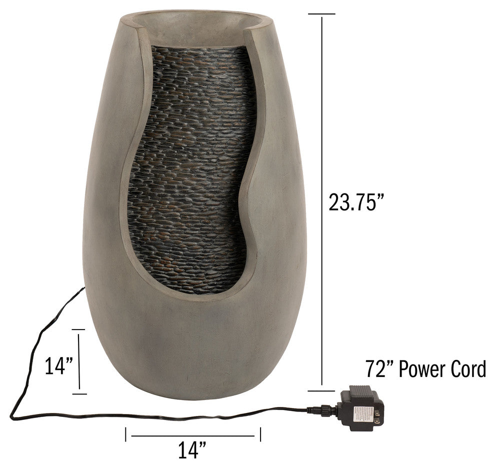 Pure Garden 14" Modern Concrete Pot Outdoor Zen Fountain