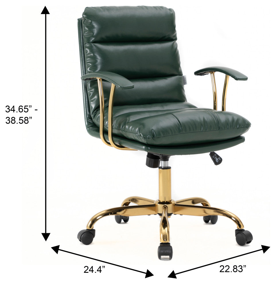 LeisureMod Regina Modern Leather Adjustable Conference Chair, Pine Green