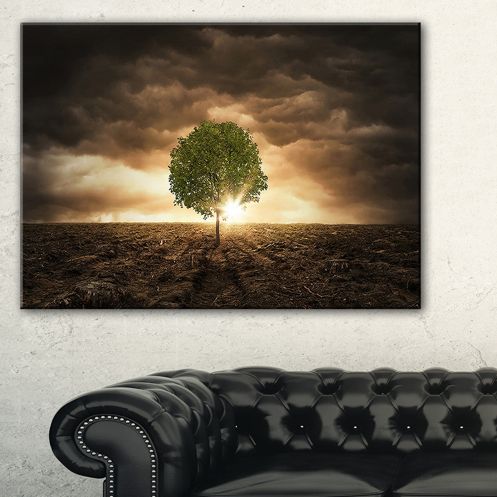 "Lonely Tree Under Dramatic Sky" Wall Art Landscape, 1 Panel, 60"x28"