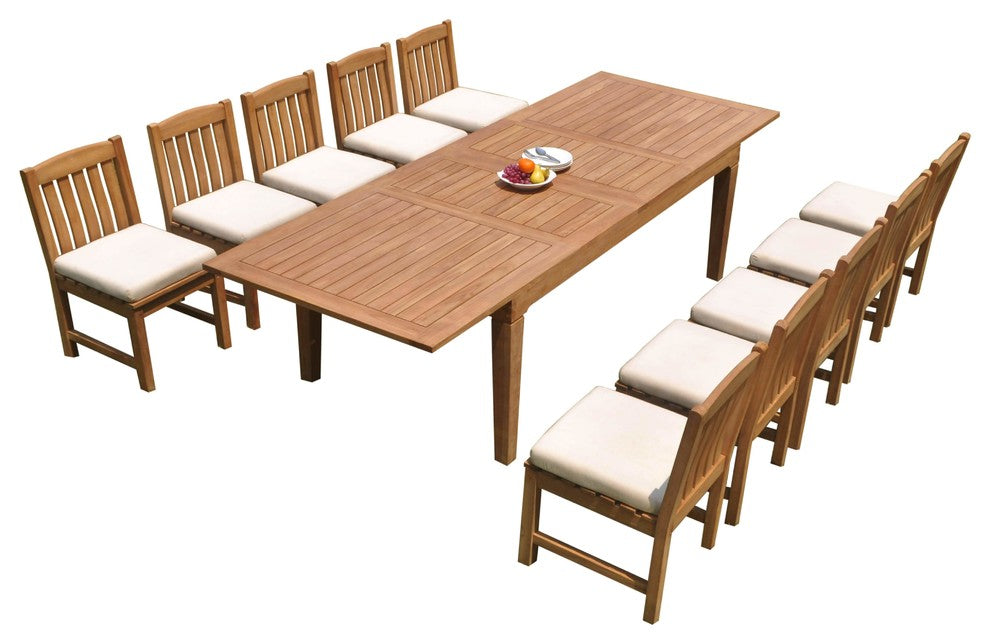 11-Piece Outdoor Teak Dining Set: 122" Rectangle Table, 10 Devon Armless Chairs