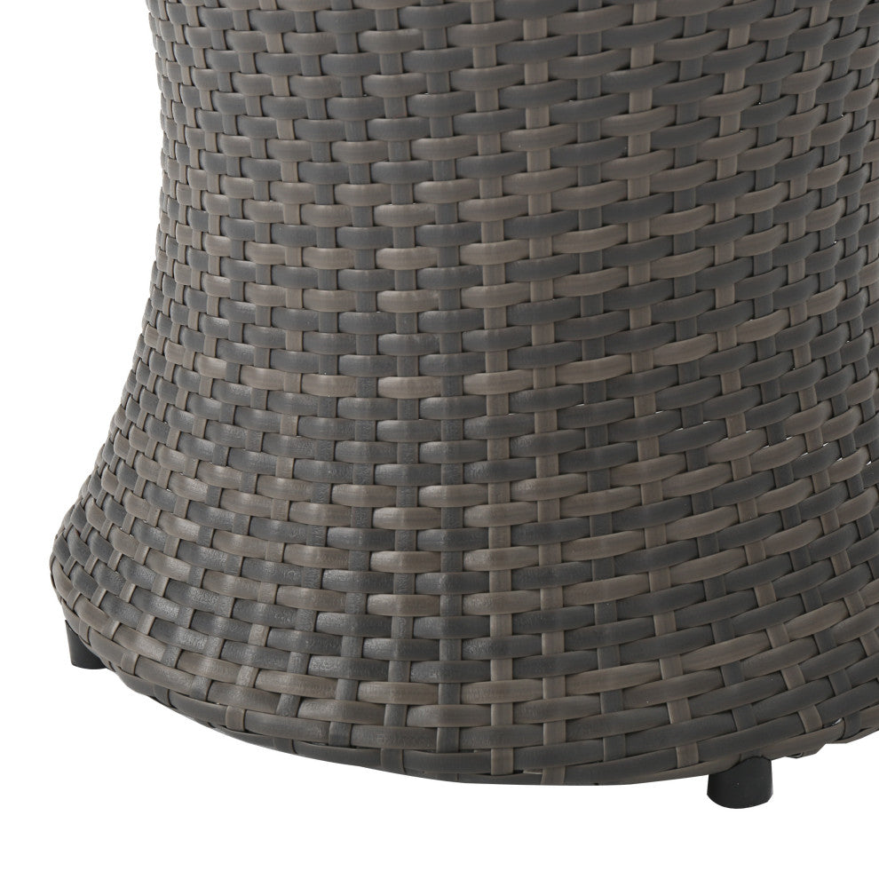 GDF Studio 3-Piece Alfheimr Outdoor Gray Wicker Stacking Chair Chat Set, Hour Glass Table