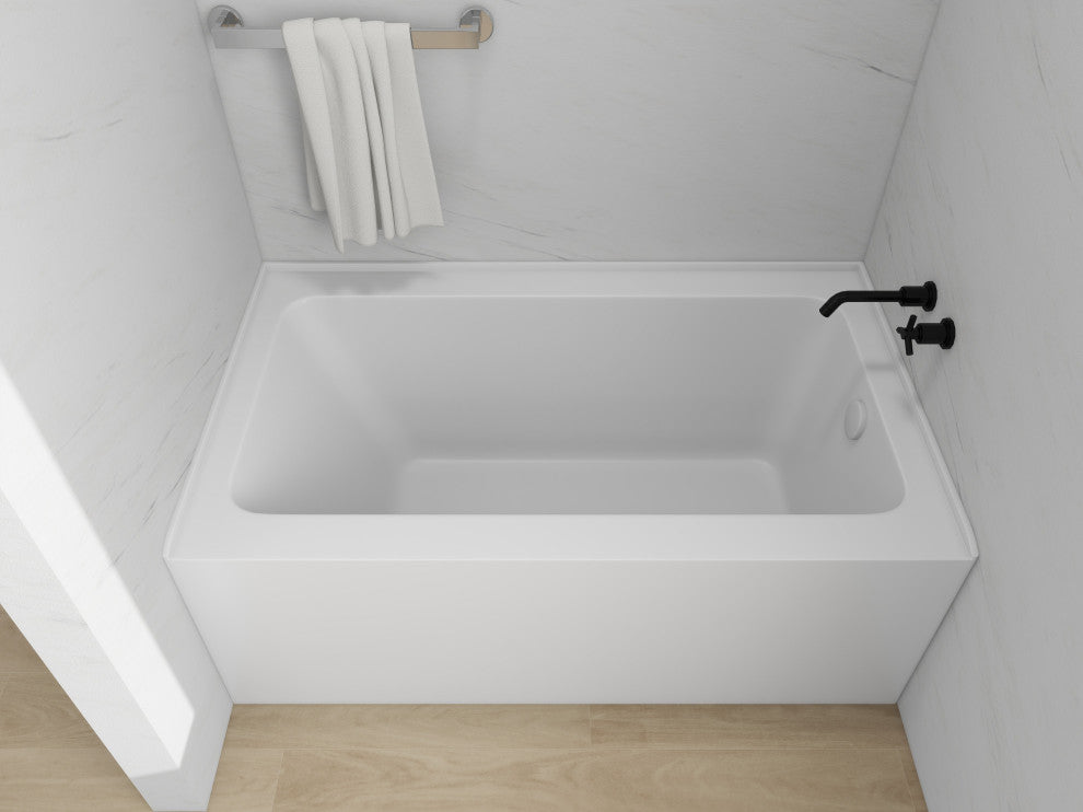 Vanity Art Alcove Soaking Acrylic Bathtub, Pure White, 54"x32", Right