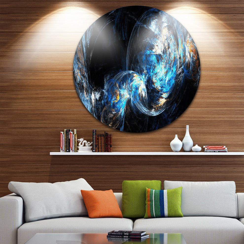 Colored Smoke Blue, Abstract Digital Art Large Disc Metal Wall Art, 23"