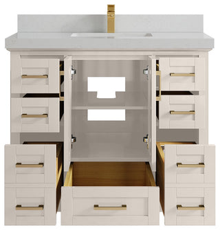 Boston 42" Single Sink Bath Vanity in Fine Grain 2" Carrara Quartz