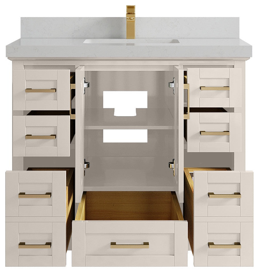 Boston 42" Single Sink Bath Vanity in Fine Grain 2" Carrara Quartz