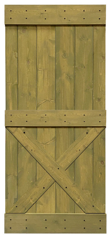 Stained Solid Pine Wood Sliding Barn Door, Jungle Green, 42"x84", Mini X