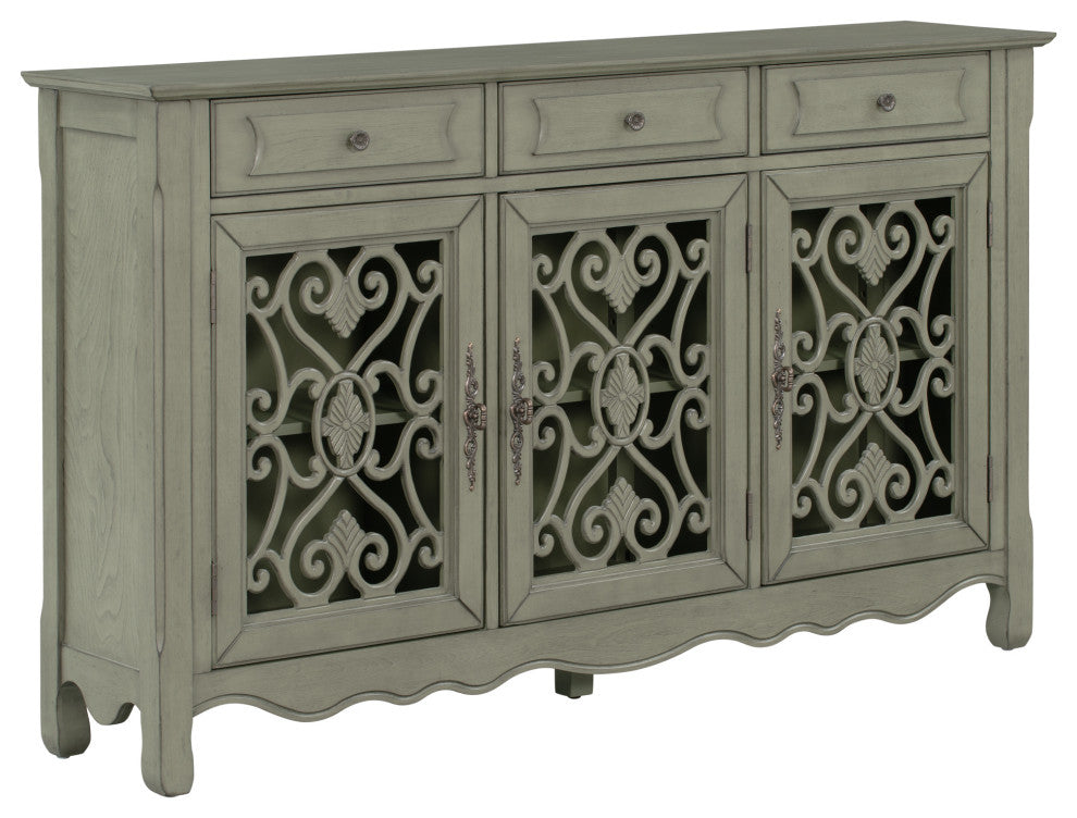 60-inch Wood Sideboard with Adjustable Shelves, Green, 60" X 13"