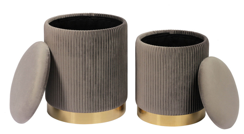 TOV Furniture Channeled Grey Velvet Storage Ottomans - Set of 2
