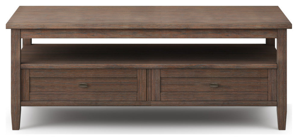 Warm Shaker SOLID WOOD Coffee Table, Farmhouse Brown
